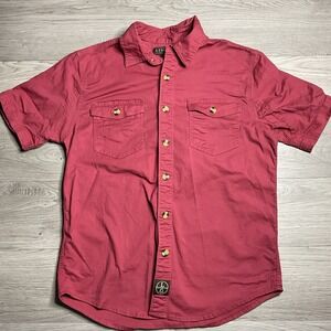 Lincoln Outfitters Men's Foreman Fit Button-Up Shirt Red MR Short Sleeve Pockets